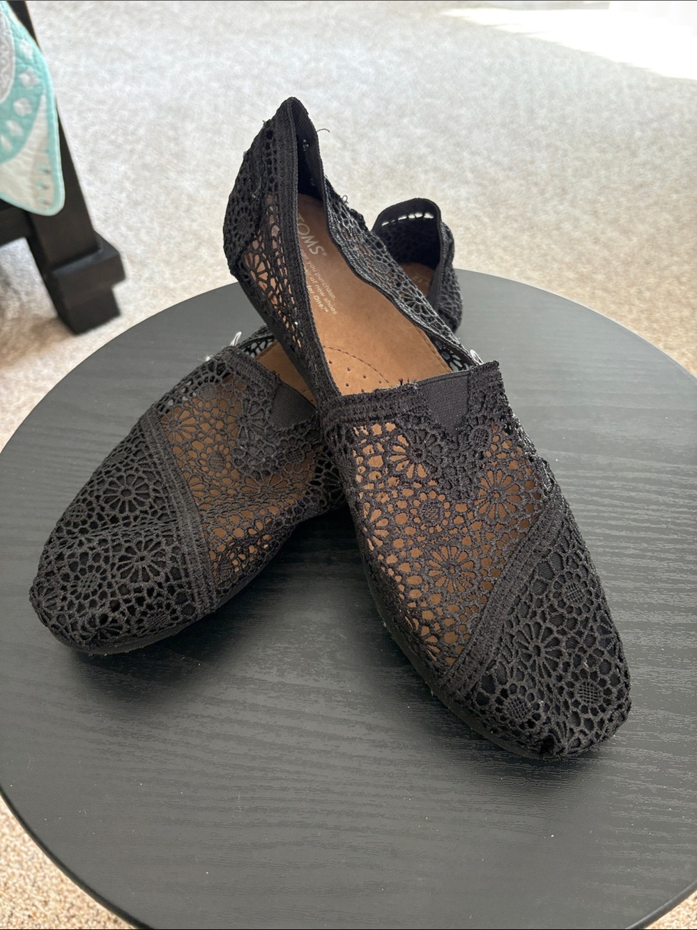 Toms Black Crochet Slip-On Flats